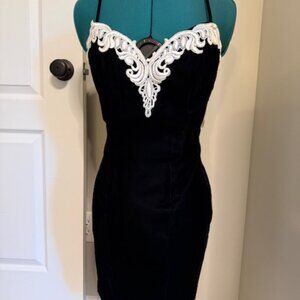 EPIC Velvet Black & White 90's Cocktail Prom Dress with Bow - Sz 5/6